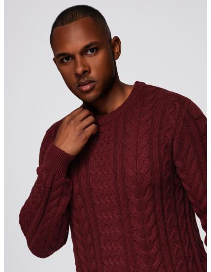Elegantný pánsky sveter so zaujímavou väzbou – gaštanovo hnedý V6 OM-SWSW-0173