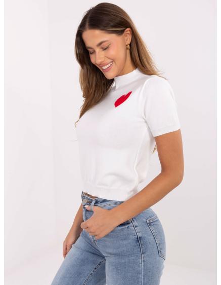 Női pulóver ecru színben, rövid ujjú