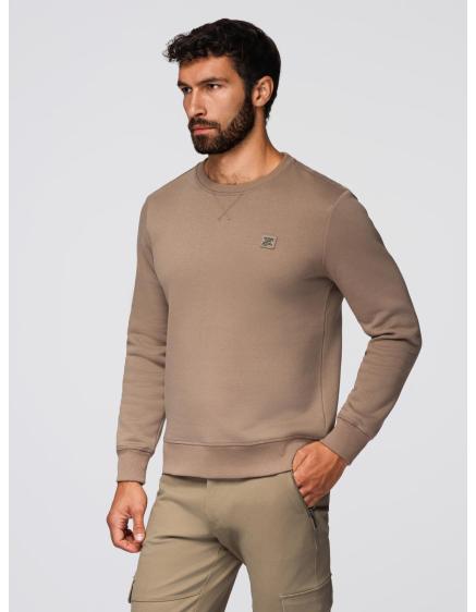 Klasická pánská mikina s kulatým výstřihem – světle hnědá V3 OM-SSNZ-0243