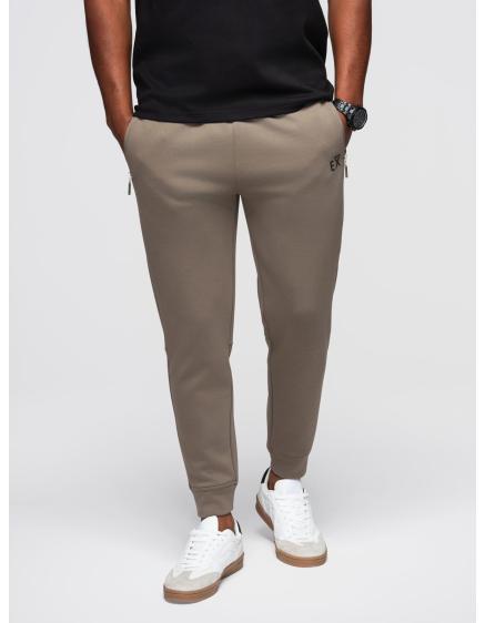 Férfi melegítőnadrág bordás szárral és gumibélyegzéssel – hamuszürke V3 OM-PASK-0223