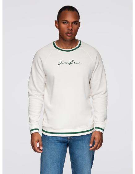 Pánska mikina s raglánovými rukávmi a kontrastnými detailmi – biela V2 OM-SSNZ-0244