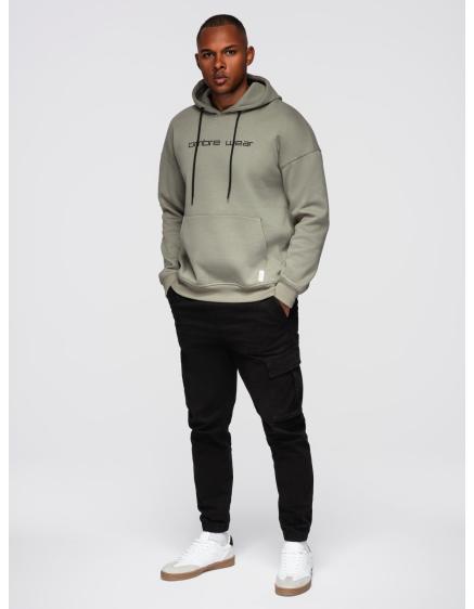 Pánská mikina s kapucí a výšivkou – khaki V3 OM-SSNZ-0241