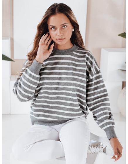 Női csíkos pulóver, szürke