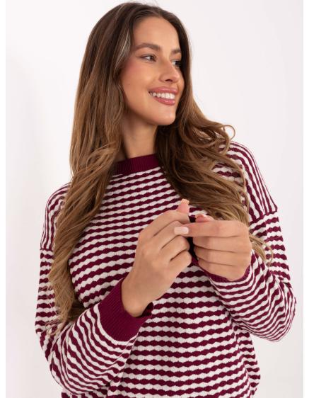 Klasszikus pulóver bordó színben, geometrikus mintával