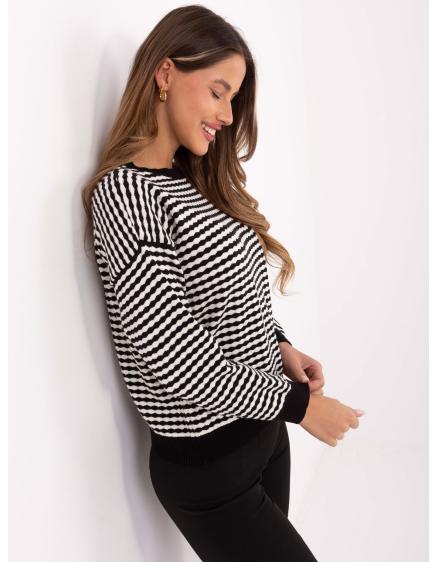 Klasszikus pulóver fekete színben, geometrikus mintával