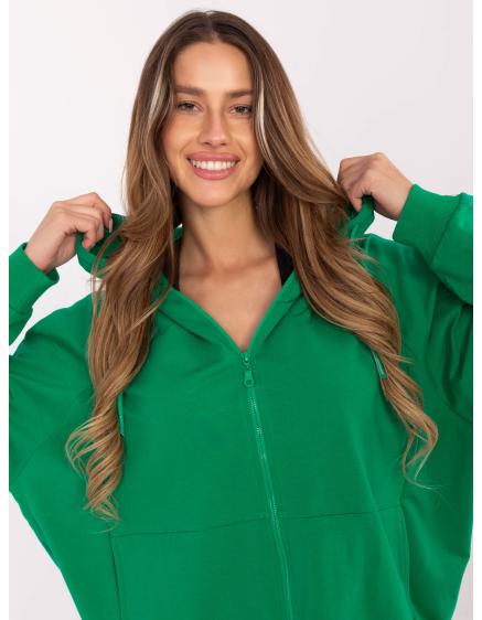Zelená mikina oversize s kapucí