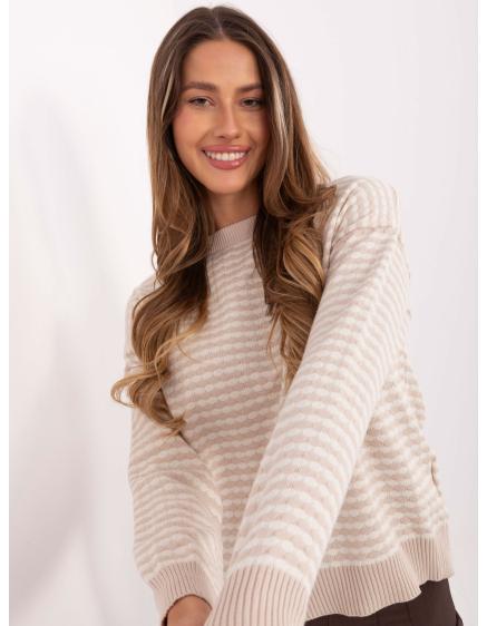Klasszikus pulóver világos bézs színben, csíkokkal