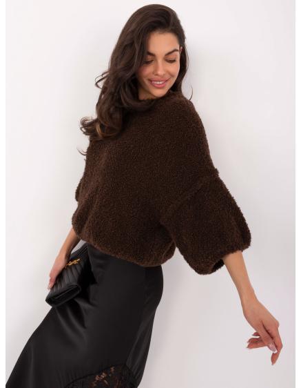 Tmavě hnědý bouclé svetr s příměsí vlny