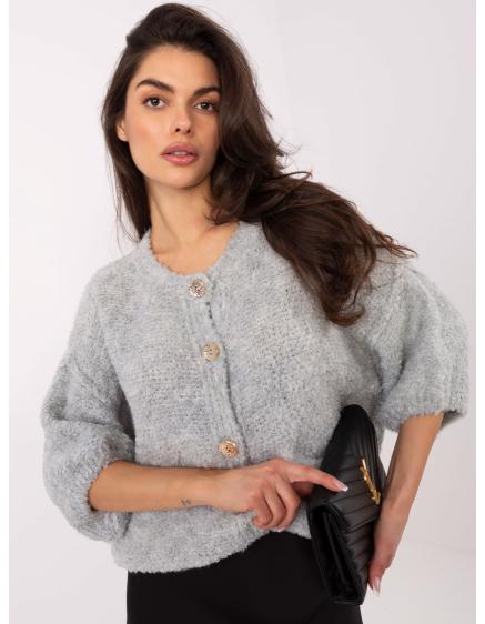 Světle šedý dámský bouclé svetr s 3/4 rukávy