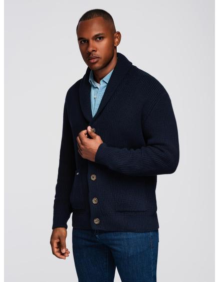 Pánský bavlněný svetr s šálovým límcem – tmavě modrý V1 OM-SWCD-0153