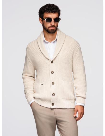 Férfi pamut pulóver sálgallérral – bézs V2 OM-SWCD-0153