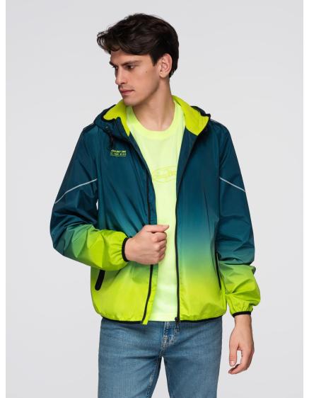 Pánská sportovní bunda s ombré efektem, reflexními prvky a fleecovou podšívkou – tyrkysová a limetkově zelená V1 C641