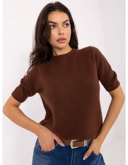 Světle hnědý dámský svetr s krátkými rukávy