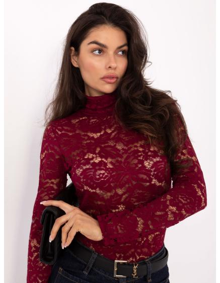 Burgundská přiléhavá blůza z krajky