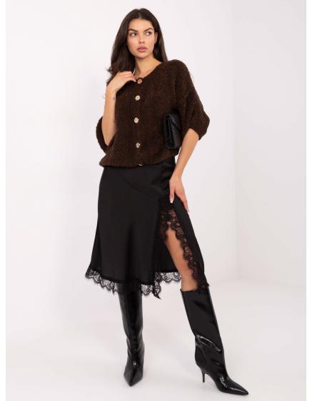 Tmavě hnědý svetr s knoflíky v oversize střihu