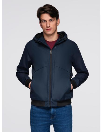 Pánska ľahká bunda s kapucňou a sieťovanou podšívkou – tmavomodrá V1 C640