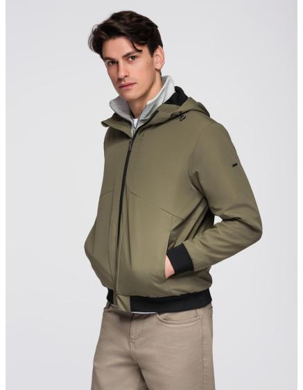 Pánska ľahká bunda s kapucňou a sieťovanou podšívkou – olivová V2 C640