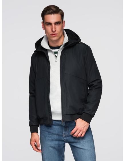 Pánska ľahká bunda so sieťovanou podšívkou a kapucňou – čierna V4 C640