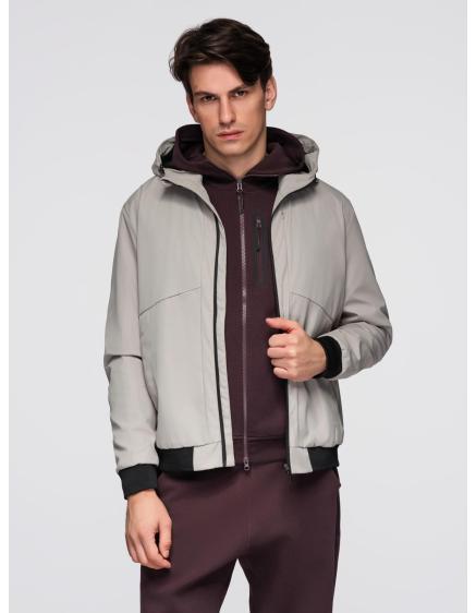 Pánska ľahká bunda so sieťovanou podšívkou a kapucňou – sivá V6 C640