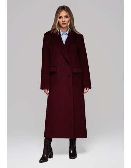 Hosszú női gyapjú kabát LARICA OW-COLC-0100 v3 – bordó