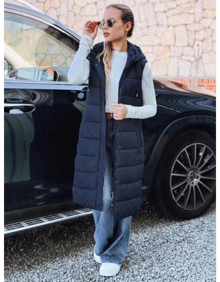 Dámska dlhá prešívaná vesta, tmavomodrá