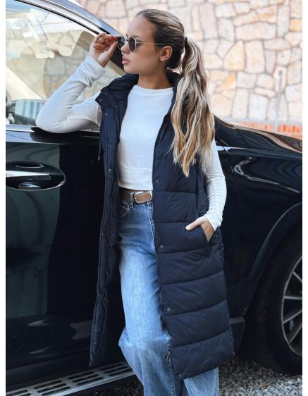 Dámska dlhá prešívaná vesta, tmavomodrá