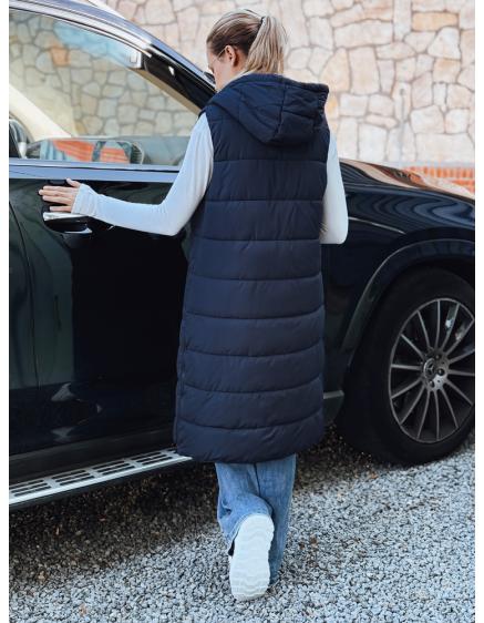 Dámska dlhá prešívaná vesta, tmavomodrá