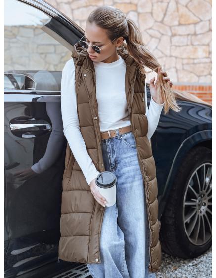 Dámska dlhá prešívaná vesta, béžová