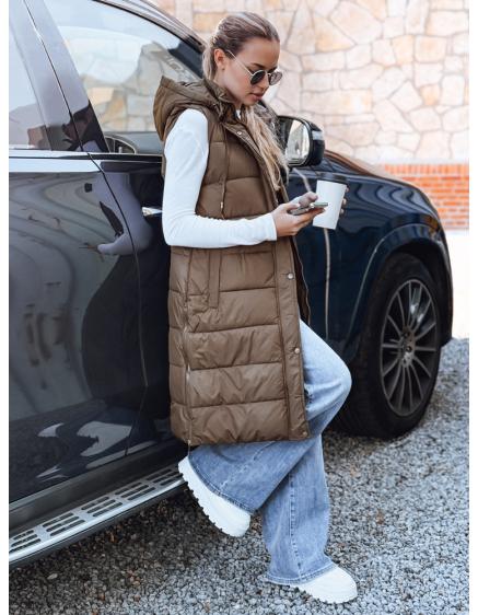 Dámska dlhá prešívaná vesta, béžová