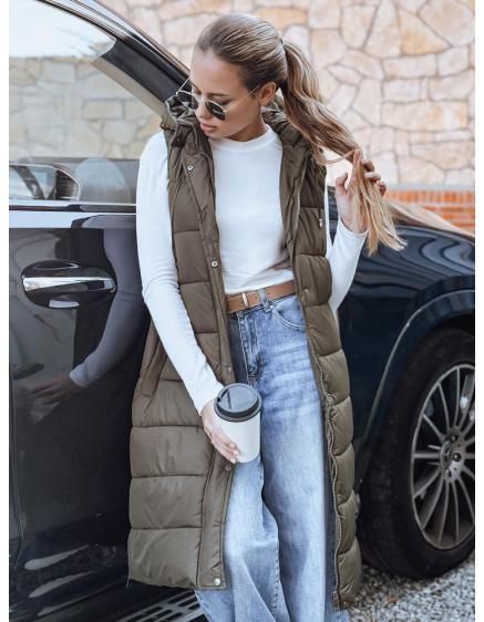 Dámska dlhá prešívaná vesta, zelená