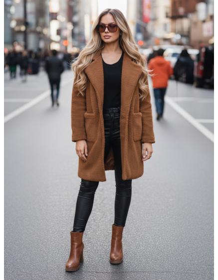 Dámský zimní kabát s kožešinou, hnědý