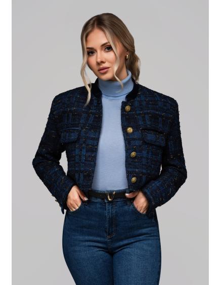 Krátká dámská bunda typu chanel OW-BLZB-0102 v1 – tmavě modrá