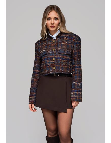 Krátká dámská bunda typu chanel OW-BLZB-0102 v2 – hnědá