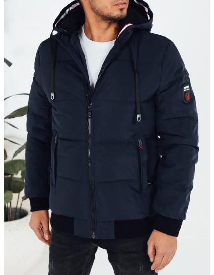 Pánska zimná bunda s kapucňou, tmavomodrá