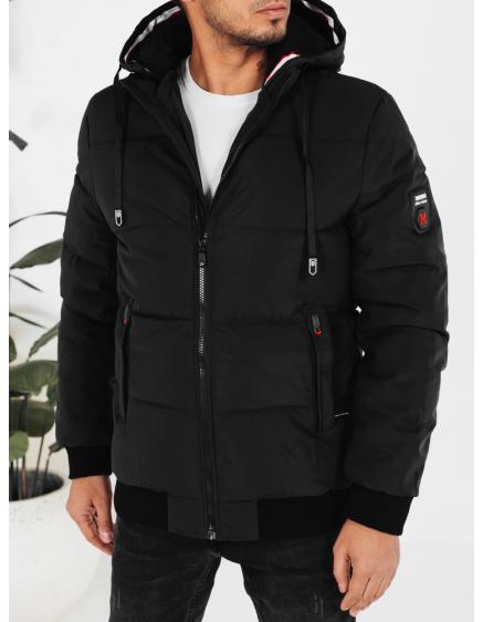 Pánska zimná bunda s kapucňou, čierna
