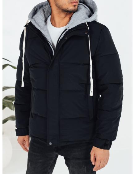 Pánska zimná prešívaná bunda s kapucňou, tmavomodrá