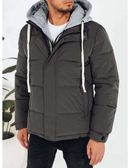 Pánska zimná prešívaná bunda s kapucňou, tmavosivá