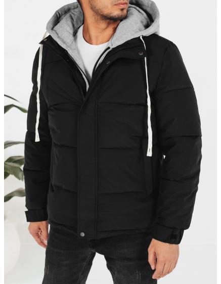 Pánska zimná prešívaná bunda s kapucňou, čierna