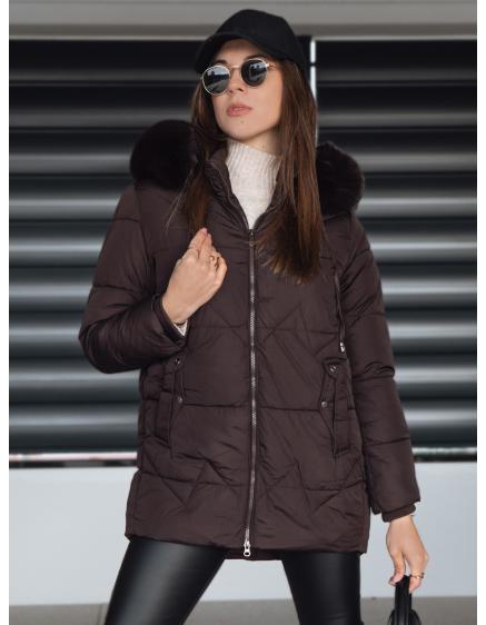 Dámská zimní prošívaná bunda s kapucí, hnědá