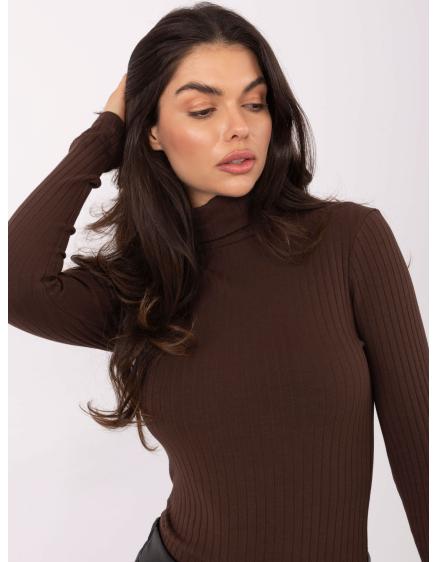 Tmavě hnědá přiléhavá základní blůza s pruhy RUE PARIS