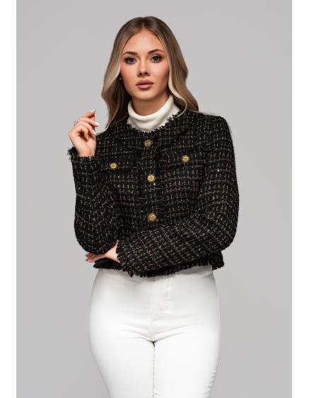 Dámská bunda s vlnou a flitry OW-BLZB-0101 v1 – černá