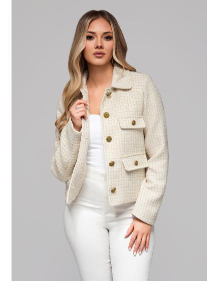 Dámská bunda s prošívaným límcem OW-BLZB-0100 v1 – zlomená bílá