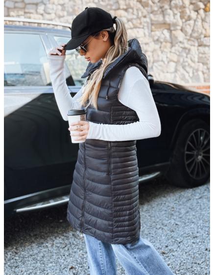 Dámska prešívaná vesta s kapucňou, sivá