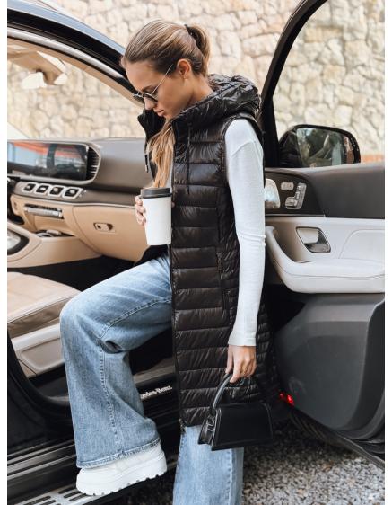 Dámska prešívaná vesta s kapucňou, čierna