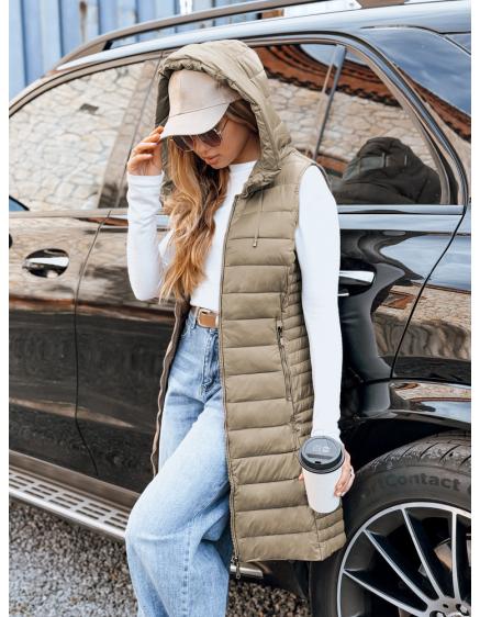 Dámska prešívaná vesta s kapucňou, béžová
