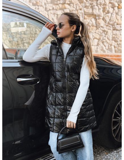 Dámska prešívaná vesta s kapucňou, čierna