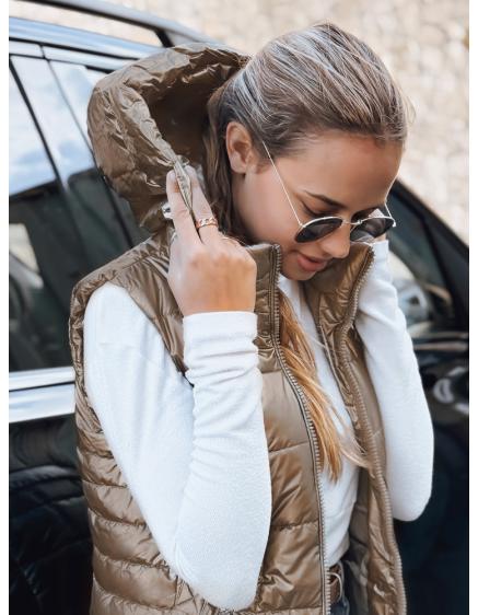 Dámska prešívaná vesta s kapucňou, zlatá