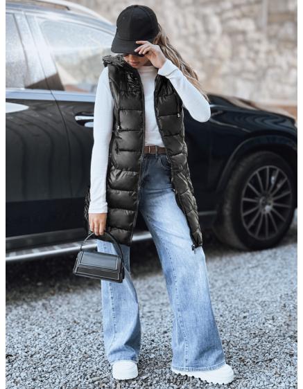 Dámska prešívaná vesta s kapucňou, čierna