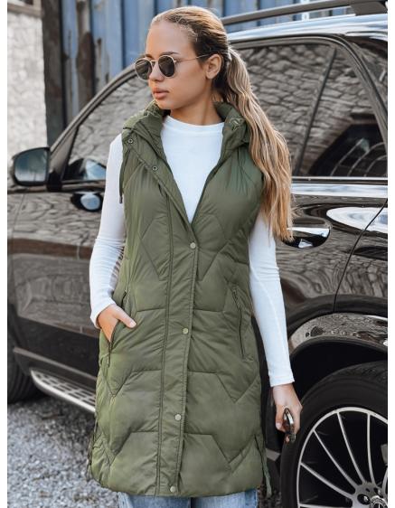 Dámska dlhá prešívaná vesta, zelená