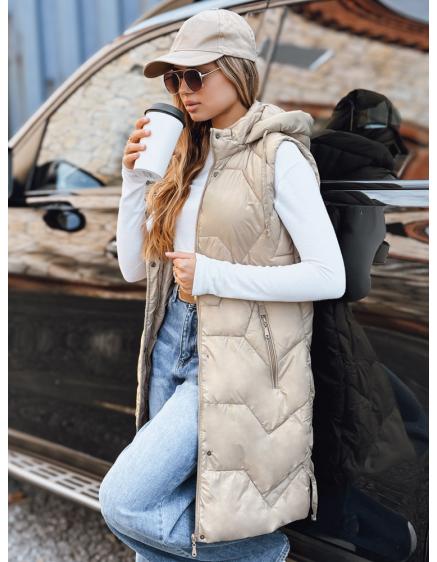 Dámska dlhá prešívaná vesta, béžová